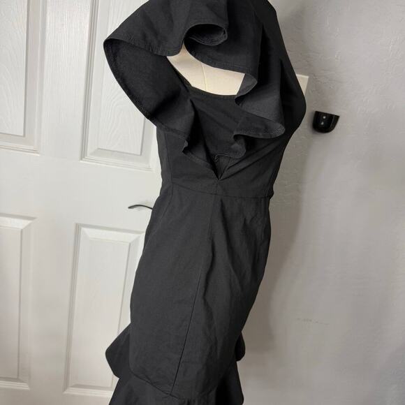 Women's Inslace Layered Ruffle Hem Flutter Sleeve Dress, Black, S - Picture 4 of 4